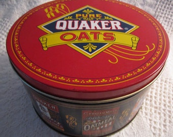Vintage QUAKER OATS Tin Container Limited Edition 1983 Red White Blue Gold Americana Advertising