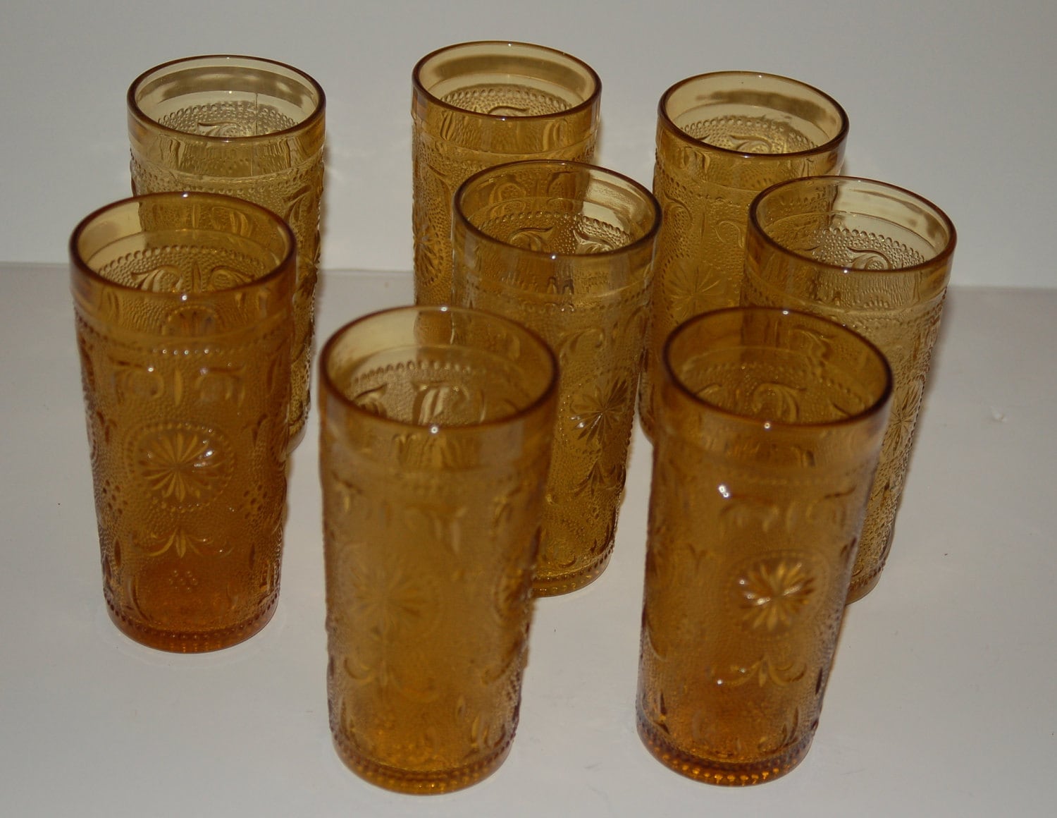 8 Vintage Amber Drinking Glasses