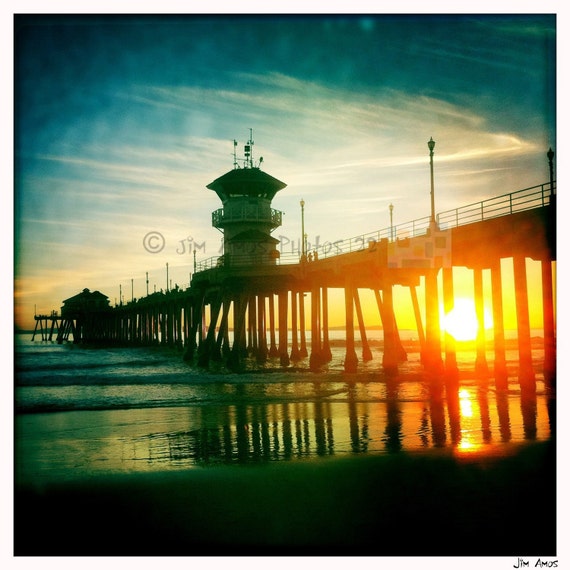 Pier at Sunset Warm California Sunset Square Fine Art Photo