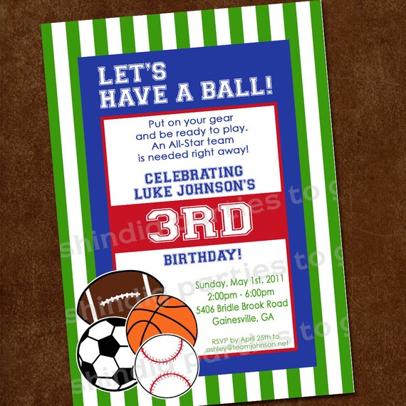 Sports Birthday Invitation | Sports Party Invitation | 1st Birthday Invitation | Football Basketball Baseball Soccer | Amandas Parties To Go Il_570xn