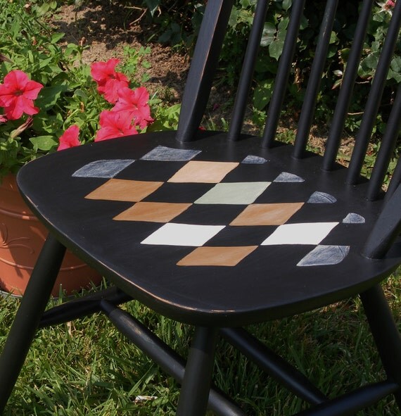 Items similar to Black Kitchen Chairs w/ HandPainted Diamonds in