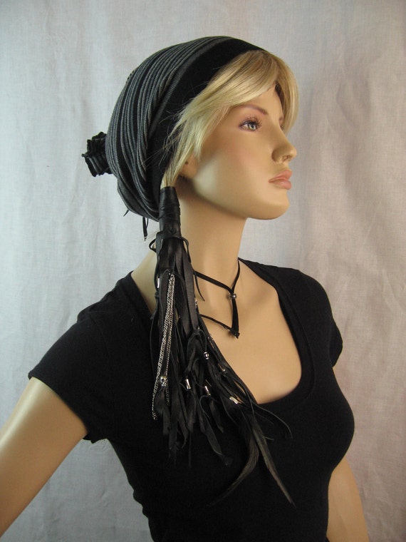 Biker Leather Ponytail Holder Hair Wrap Extensions with Skull