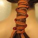Pony Tail Holder Hair Wrap Brown Leather with RED Glass Beads