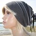 Artist Style Slouchy Beanie Hat , Grey Stripe Tam, Men's Lightweight Spring Cotton