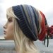 Bohemian Slouchy Hat, Oversized Loose Denim Blue Stripe Cotton Tam Beanie