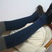 Merino Wool Knee High Boot Socks Leg Warmers, Teal Blue Knit Bohemian Clothes A654