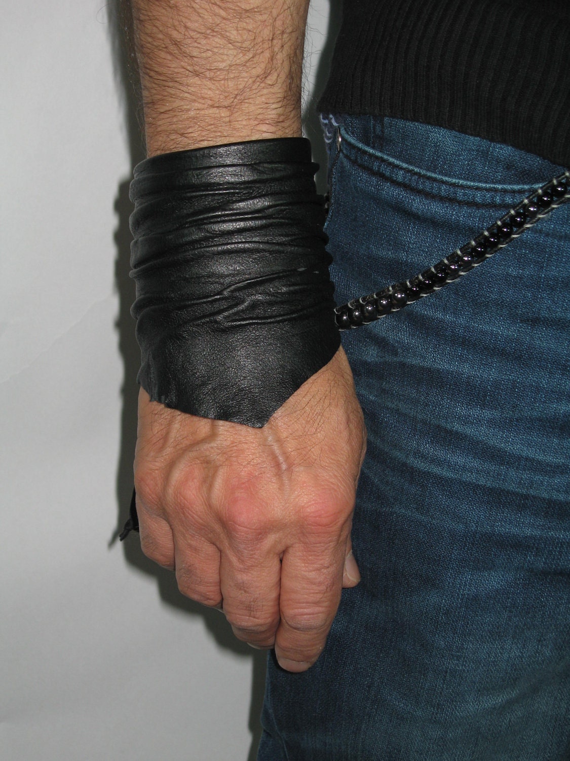 Sculpted Mens Leather Cuff Bracelet Leather Wrist Band