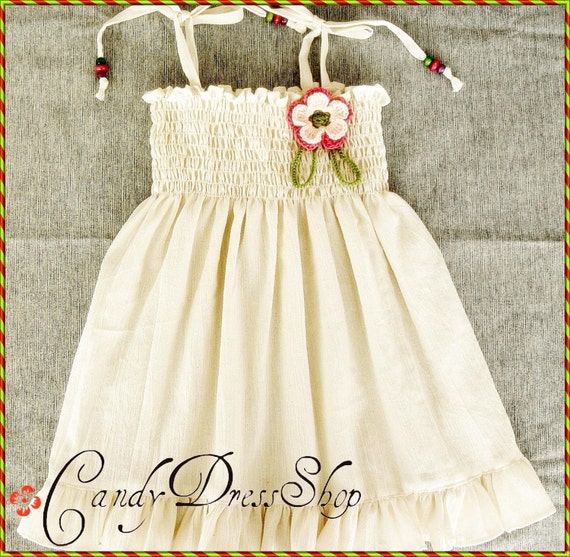Girls ivory cotton dress Girls cream dress Baby girls soft