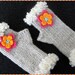 Children's FLORAL mittens with furry trim Beige color