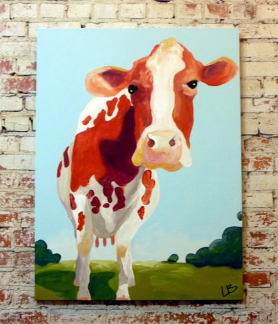 Large Cow Painting Original Acrylic on Canvas 30x40