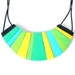 polymer clay bib necklace The Turquoise Cheshire Cat Grin, spring greens, blues, turquoise, yellow stripe, bright neon, one-of-a-kind