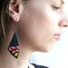 RESERVED dangle earrings Sunset Sails ooak polymer clay dangle earrings mosaic in pink tangerine yellow on black, EtsyHandmade,