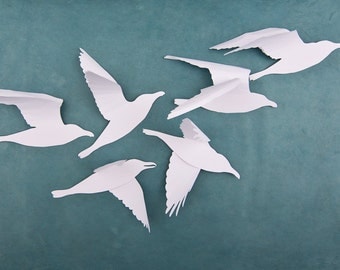 A Flock of Seagulls: White Bird Wall Art, 6 White Wall Birds, Beach Decor