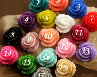 18pcs Wholesale Beautiful Colorful Rose Flower Resin Cabochon -15mm(CAB-BR -MIXSS )