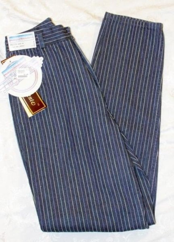 232 233: Vintage 1980s Sergio Valente Pinstripe Blue Jeans