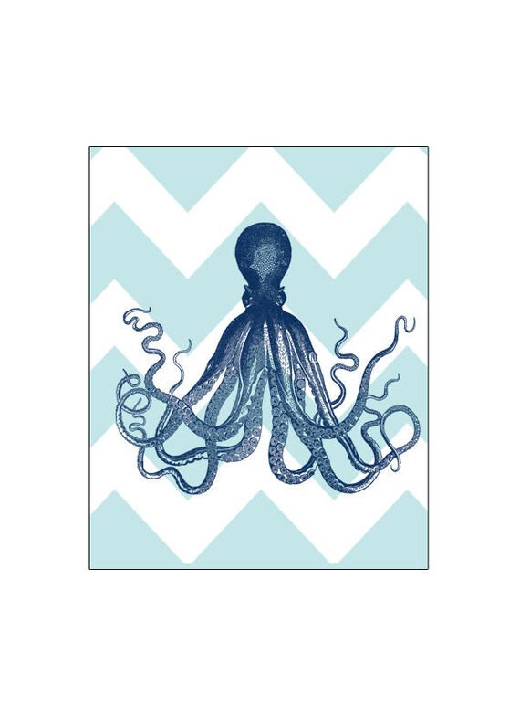 Items similar to Chevron Octopus Blue Art Print customize colors 8x10 ...