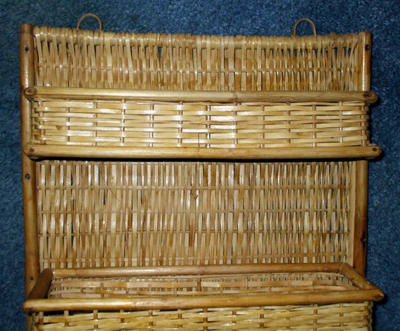 Wicker Bamboo Wall Shelf Rattan Three Folding Shelves Hanging