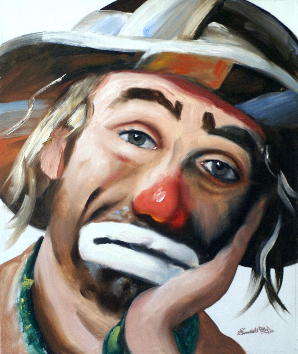 autographed Emmett Kelly Jr. 24x20 oil on canvas painting by