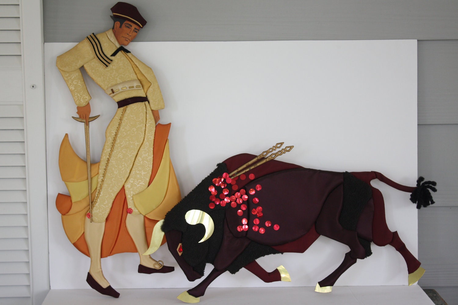 Vintage Bull And Matador Wall Decor Made Of Fabric Handcrafted