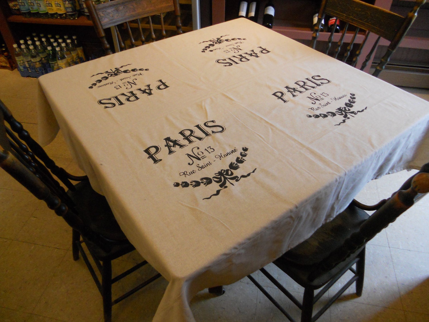 Tablecloth French Script handmade tablecloth cotton