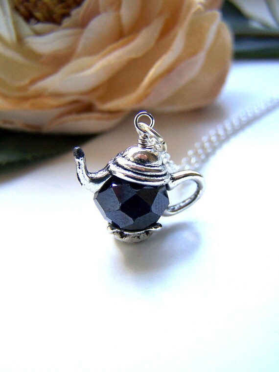Silver Crystal Teapot Necklace
