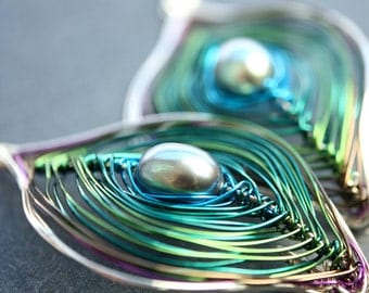 Chic Iridescent Peacock Earrings Free US Shipping Small or Large