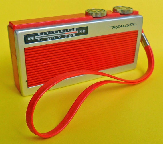 realistic AM transistor radio 70s groovy orange