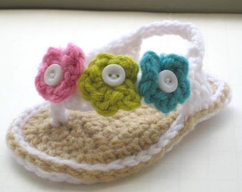Crochet Pattern Booties , Baby Flip Flops or Thongs for Girls, Crochet Pattern in 4 sizes( pdf pattern for sale)