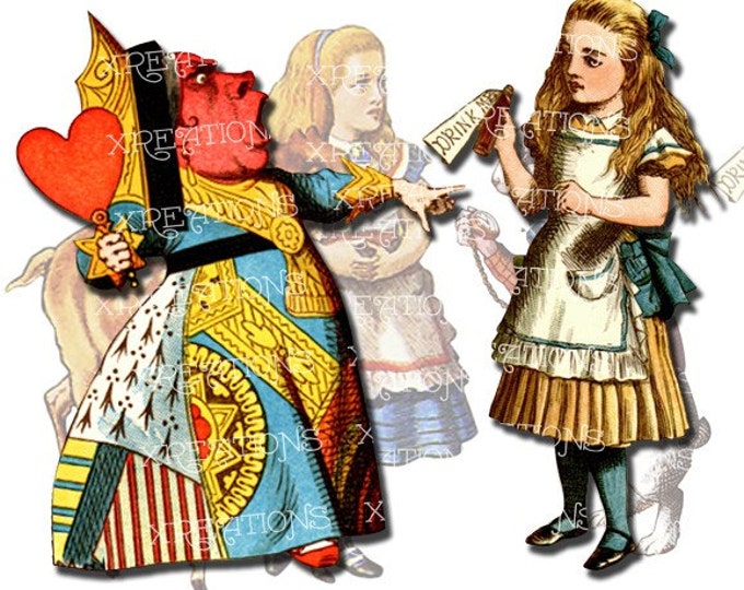 Alice in Wonderland characters colored cutouts, paper dolls - digital collage sheet
