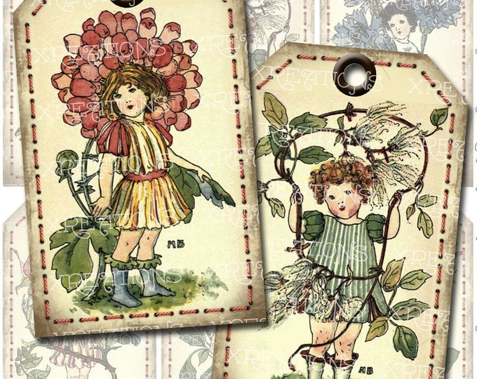 Shabby Vintage Flower Book Illustrations by Nellie Benson as hangtags, gift tags, bookmarks etc...