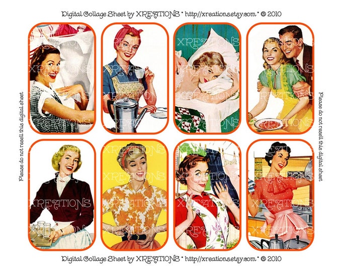 Retro Vintage Ads Digital Collage Sheet for DIY pill cases, tin cans or tags