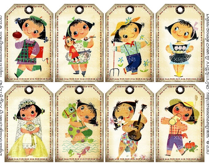 Cute and Lovely Vintage Ice Cream Ad Characters Hangtags