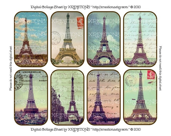 Eiffel Tower Postcard Stickers for DIY tin cans, cards and tags -printable - instant download