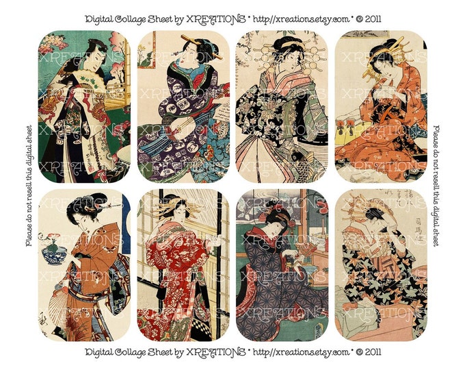 Vintage Japanese Wood Blocks Prints for DIY Tin Cans, Pill Cases or as Tags - Printable instant download