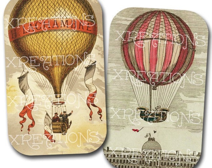 Vintage Hot Air Balloon Digital Collage Sheet for DIY tin cans, cards, tags and more
