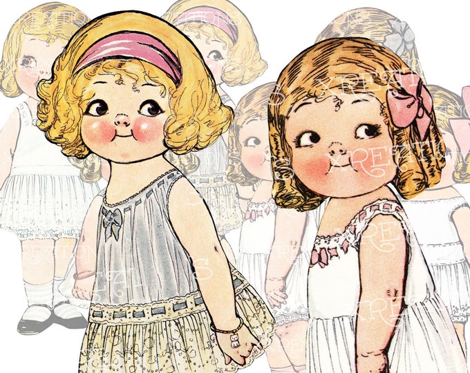 Dress Up Your Own - Cute Vintage Paper Dolls Repro - Digital Collage Sheet