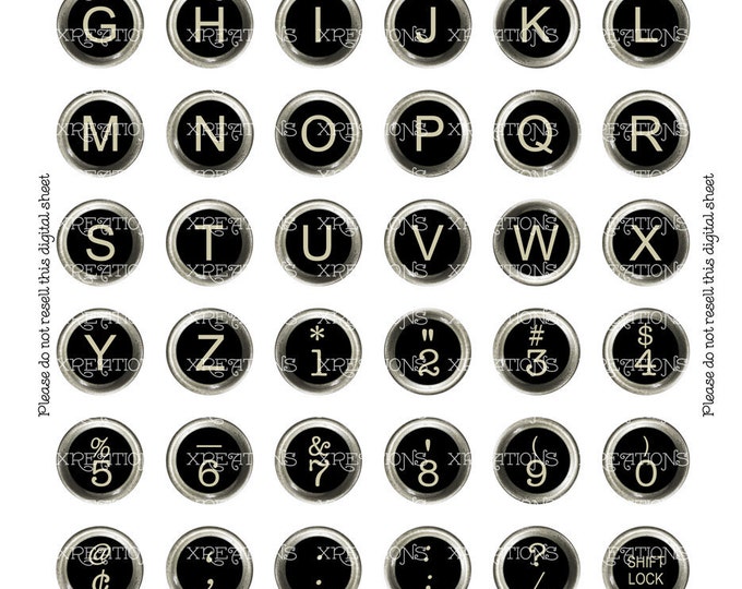 Vintage Typewriter Key Circles - Black - Digital Collage Sheet