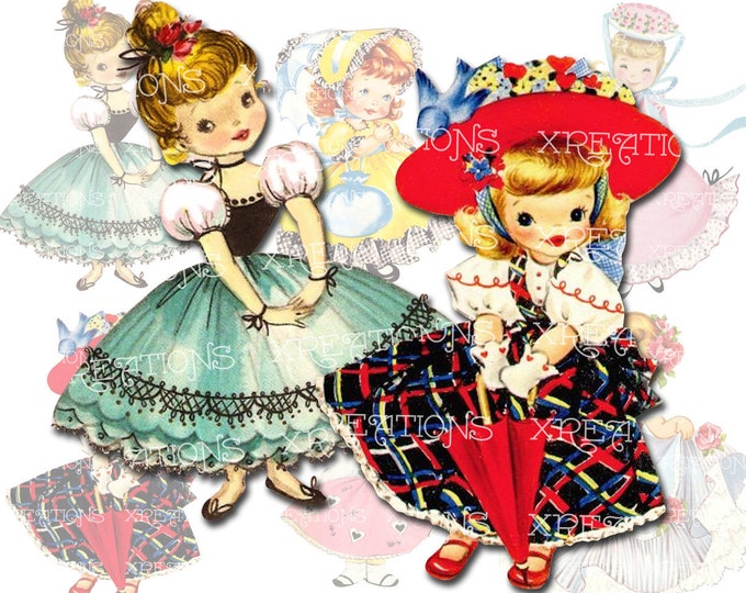 Cute and Pretty Little Girls Vintage Greeting Card Cutouts (1) - Digital Collage Sheet