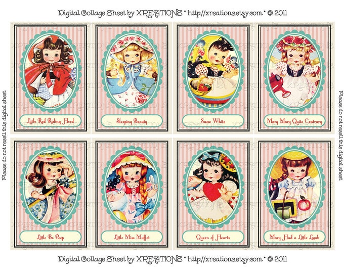 Cute Vintage Story Book - Nursery Rhymes - ATC / ACEO - Tags - Cards - Digital Collage Sheet