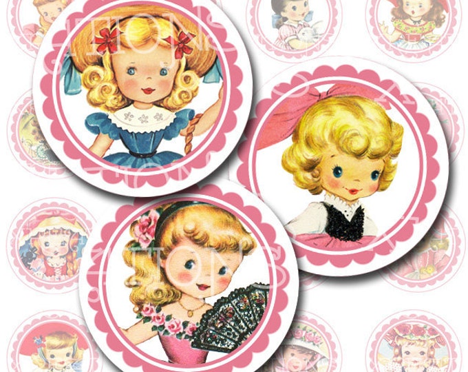 Vintage Adorable Little Darlings - Little Girls Round Portraits - 1 inch circles - inchies - Digital Collage Sheet