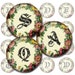 Vintage Classic Alphabet Characters on Floral Borders - 1 inch Circles - Digital Collage Sheet