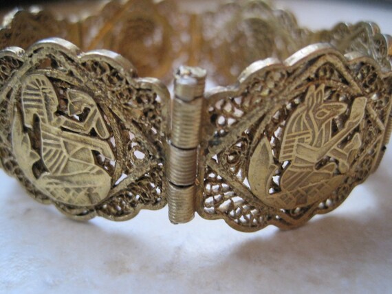 Vintage Egyptian Revival Bracelet Filigree Panel Bracelet