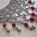 Vintage Bib Necklace - Middle Eastern Necklace - Star of David Motif - Chain Mail Links - Silver Tone Metal and Red Glass Beads