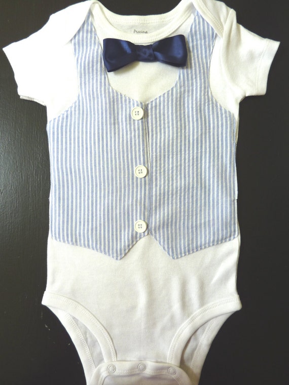 Seersucker Tuxedo Onesie for Baby with Bow Tie