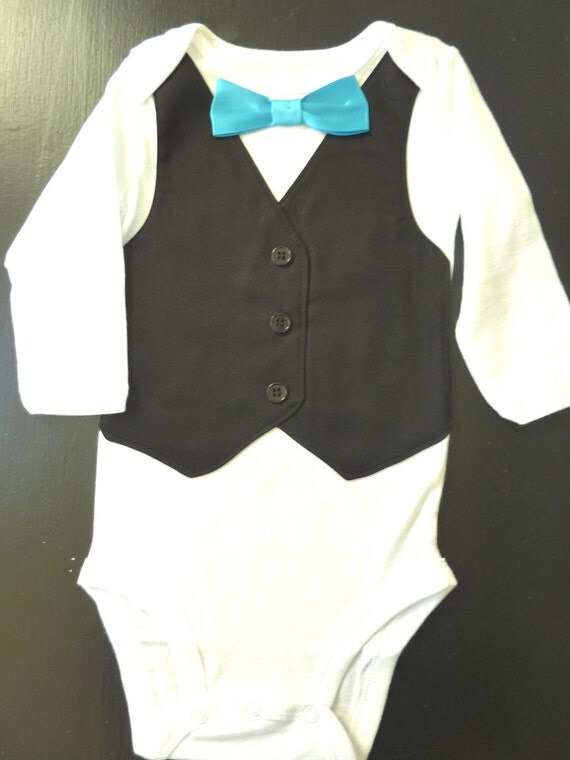 Items similar to Tuxedo Onesie Vest with Teal Bow Tie on Etsy