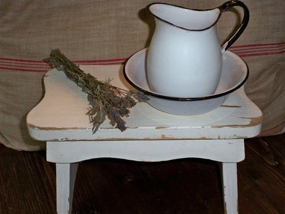 Vintage Small White Wooden Bench