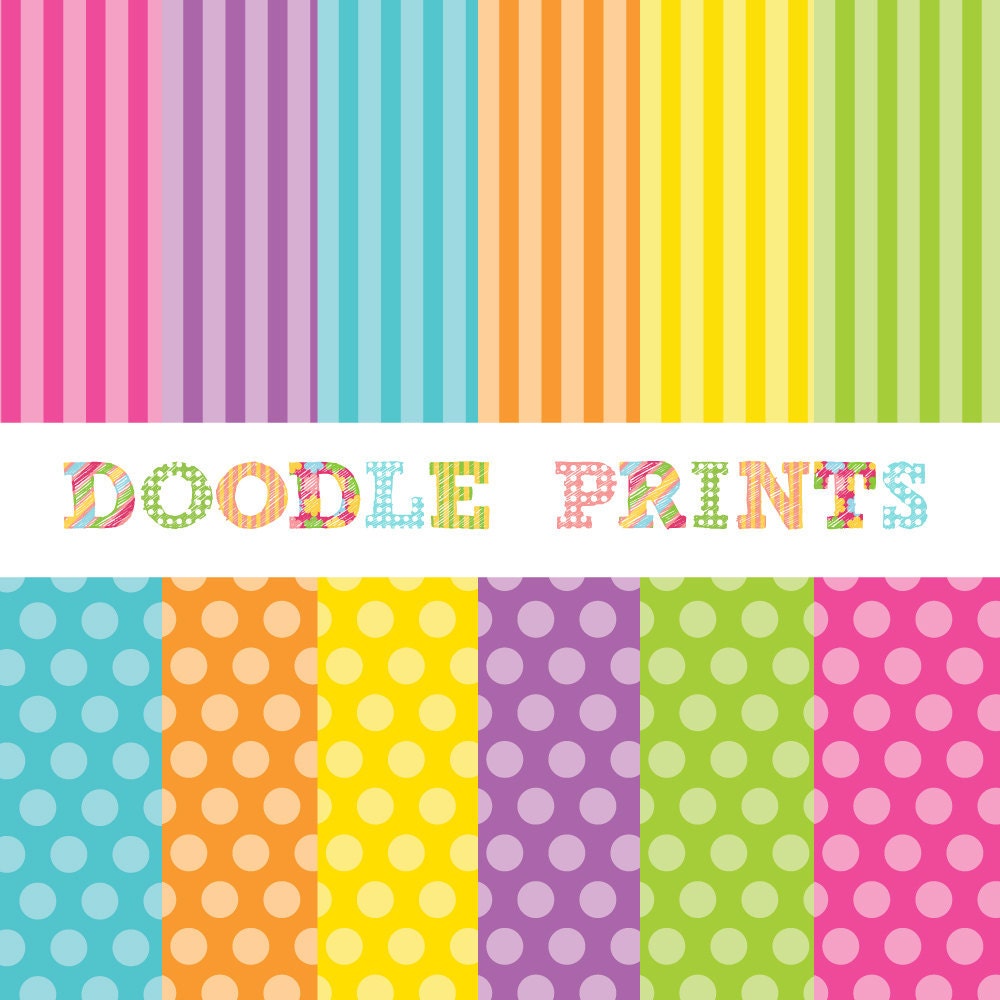 Rainbow Digital Scrapbook Printable Paper Set by doodleprints
