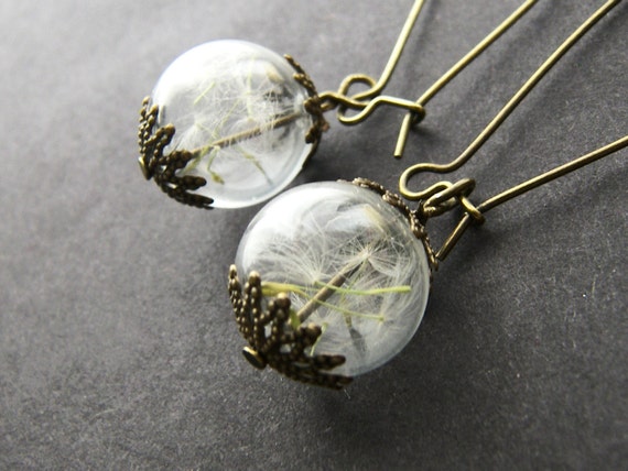 Bronze dangle dandelion earrings