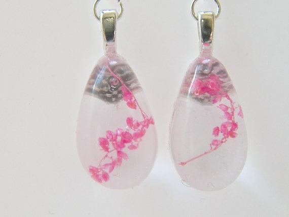 Pink real flower earrings
