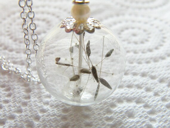 Dandelion glass orb necklace